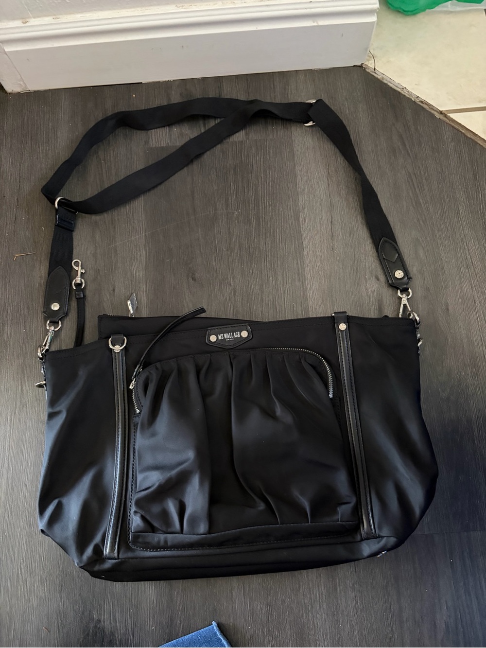 MZ Wallace Black Nylon Tote with Tan Leather Trim